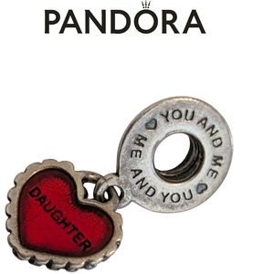 Vtg Pandora Pave Heart Sterling S925 Silver Dangle Charm With Red Pave Zirconia